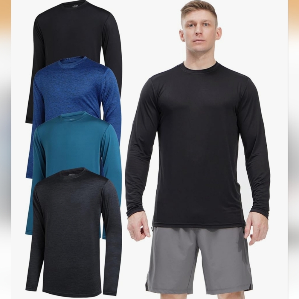Men's Long Sleeve Performance Shirt - Black, Blue, Teal Royal 4pack